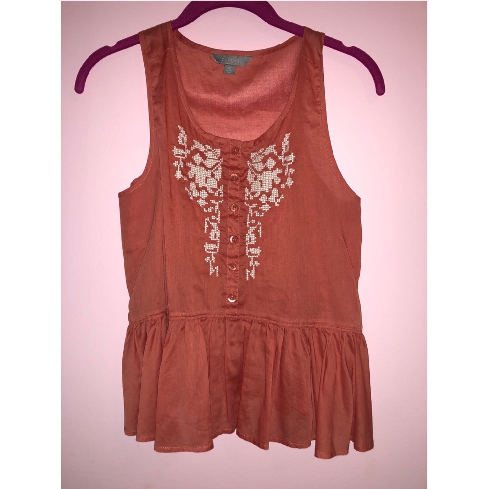 Rubbish orange embroidered peplum shirt